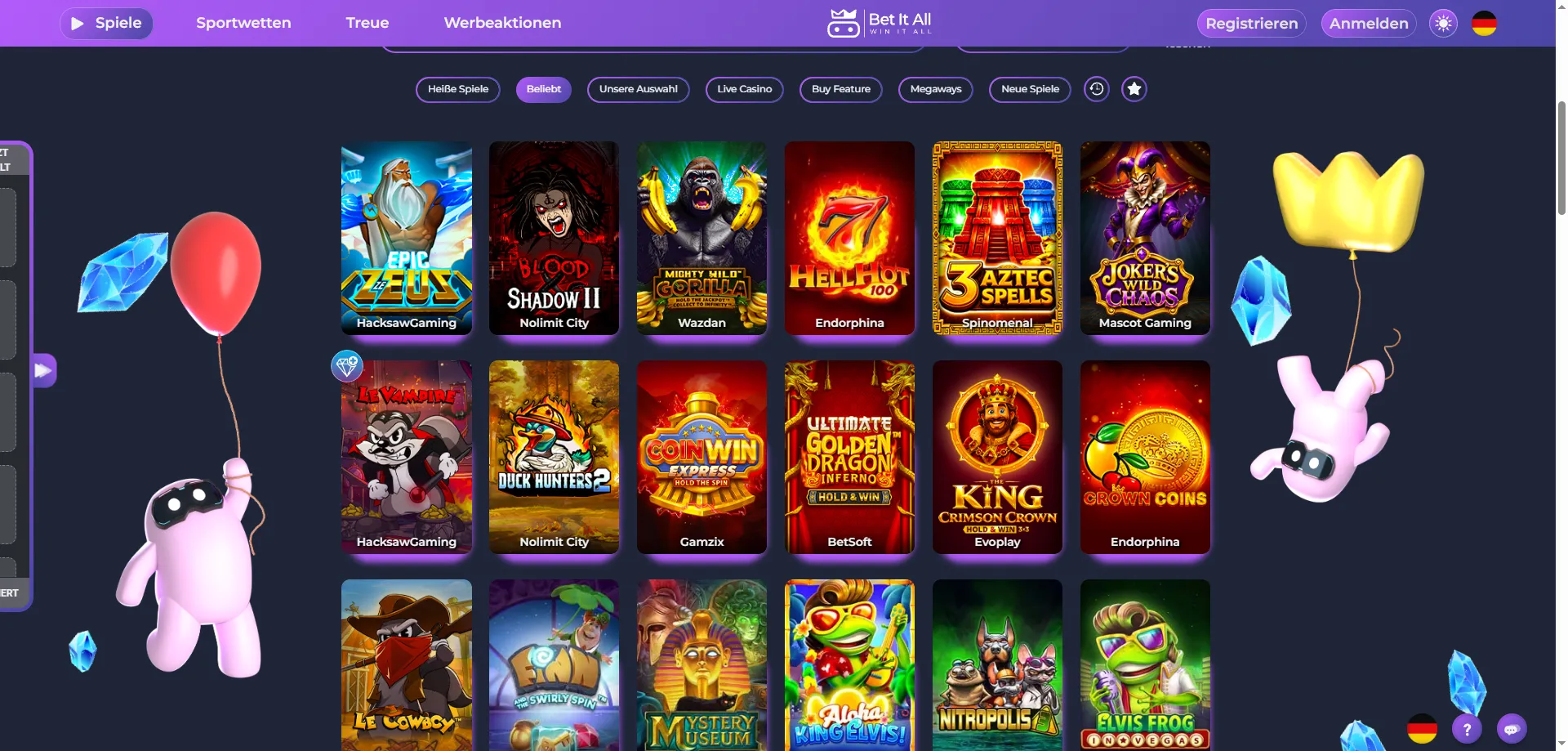 Beliebteste Spielautomaten bei Betitall Casino – über 2.500 Slots